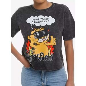 Hot Topic Garfield T Shirt Graphic Tee Never Trust A Smiling‎ Cat Womens XL NWT